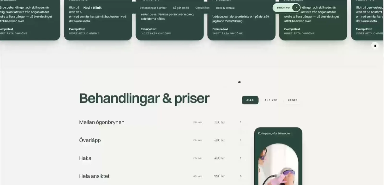 Laserklinik — prislistan med behandling, tid och pris på en rad